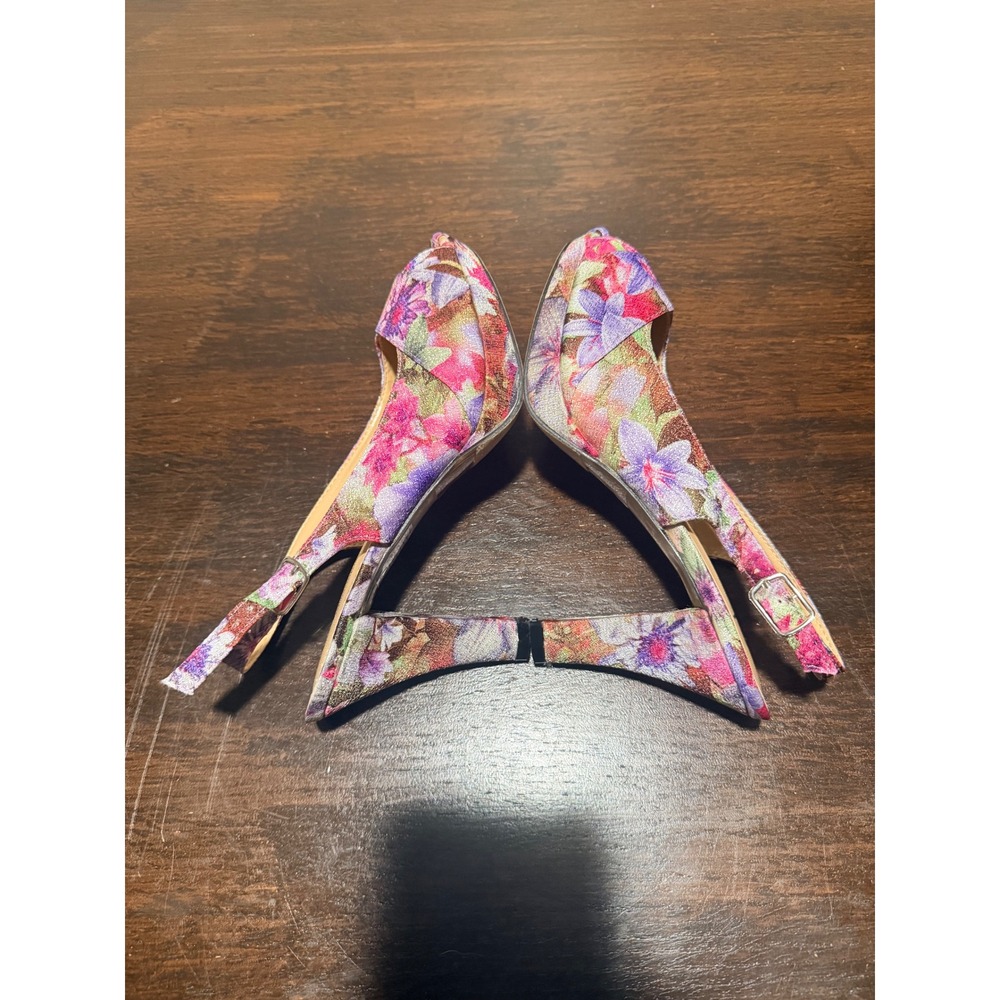 Lena Luisa Floral Slingback‎ Peep Toe Platform Heels Purple Pink Metallic Size 7 - Picture 5 of 9